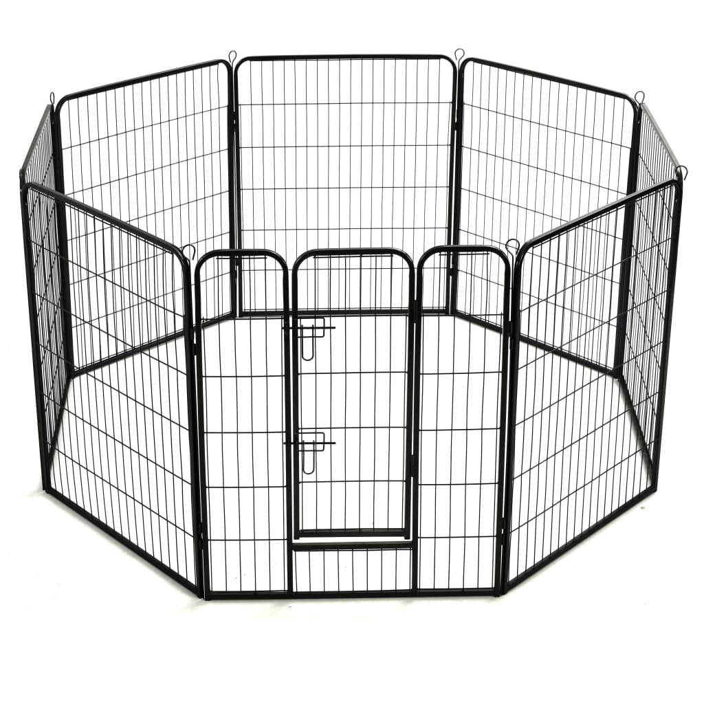 Dog Playpen 8 Panels Steel 80×100 cm Black – Petproductsau